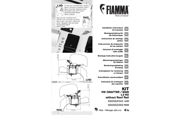 Fiamma Kit VW Crafter H3 / L3 RHD Markisenadapter Für Fiamma F80 / F65 Rechtslenker 1 Fiamma Kit VW Crafter H3 / L3 RHD Markisenadapter Für Fiamma F80 / F65 Rechtslenker